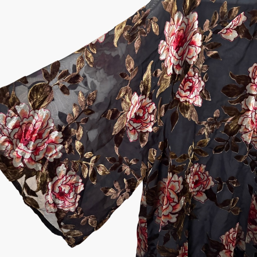 American Eagle Womens L/XL Kimono Black Floral Burnout Velvet Sheer Whimsigoth